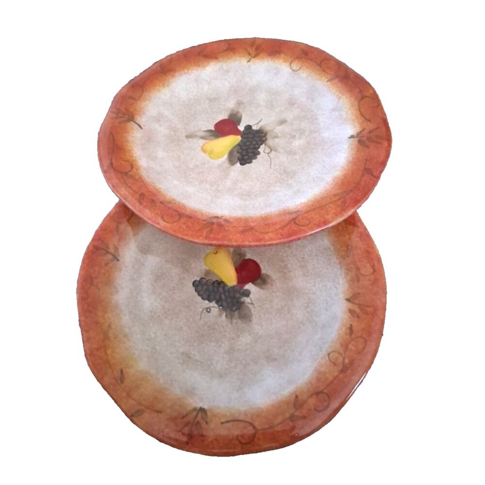 222 FIFTH TUSCAN VINE SALAD PLATE 9 1/8" VINES ON ORANGE RIM FRUIT IN CENTER